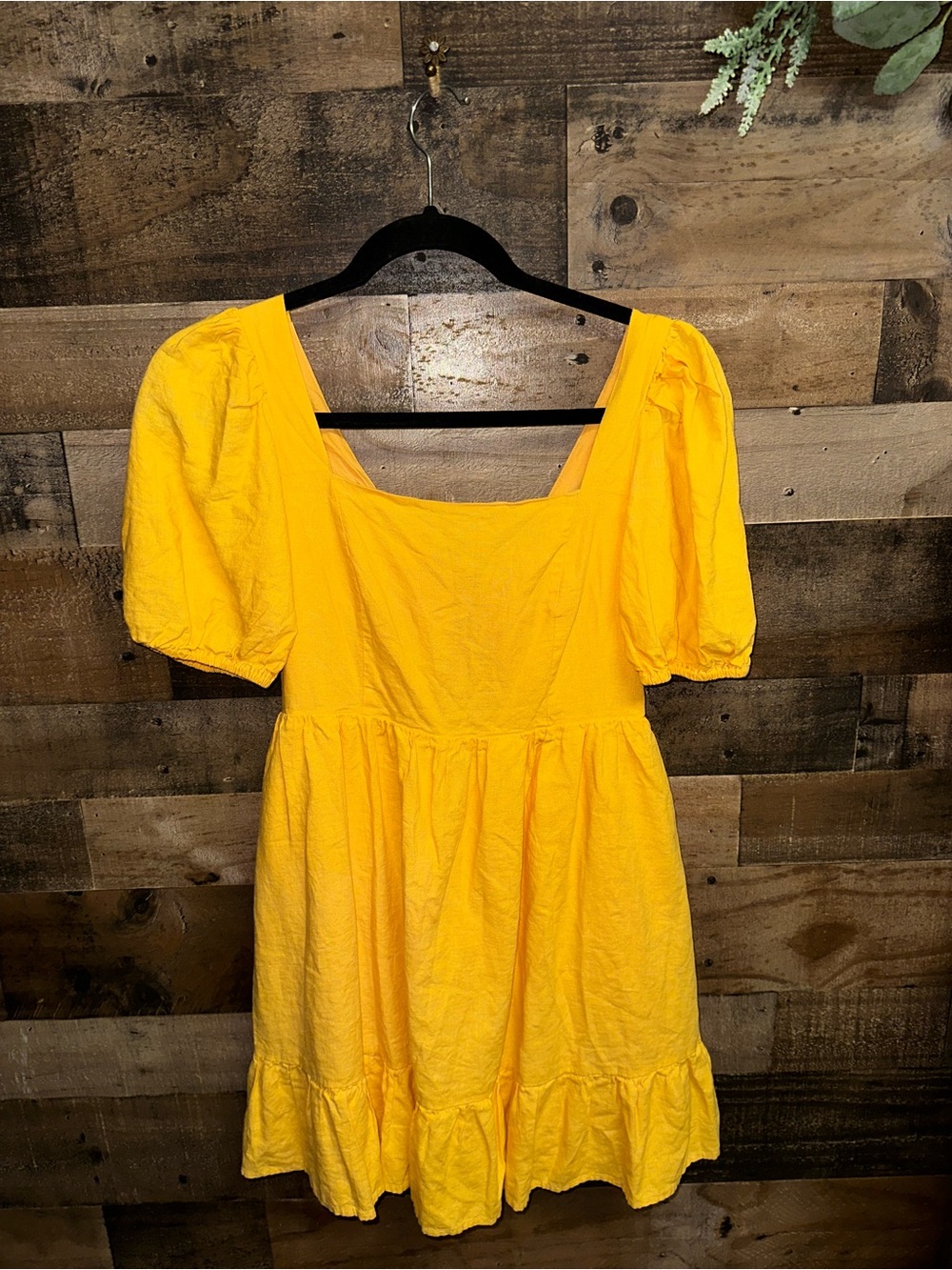 Copper Key Bright Yellow Puff-Sleeve Square Neck Mini Dress